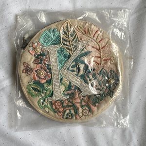 NWT BHLDN Anthropologie beaded monogram pouch - K